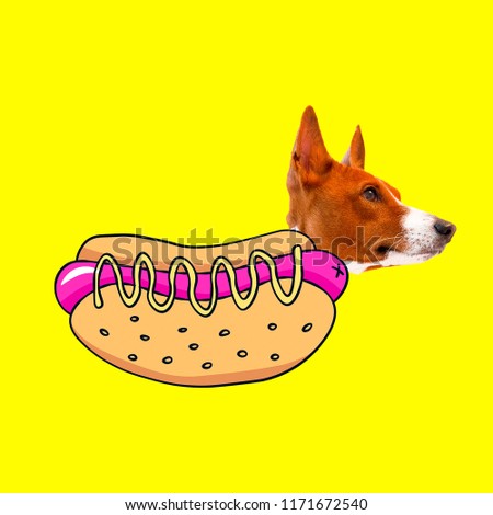 Hot Dog lover. Contemporary art collage. Funny Fast food minimal project