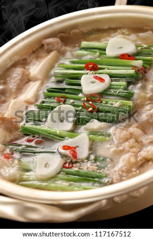steaming variety meat hot pot, motsunabe, japanese cuisine