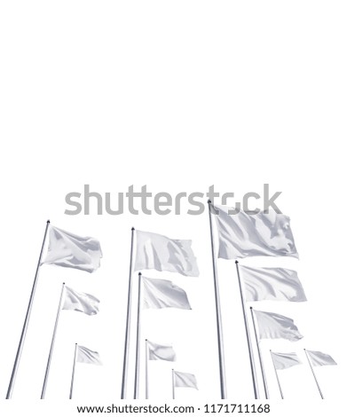 White flag on flagpole flying in the wind isolated on white, 3d illustration