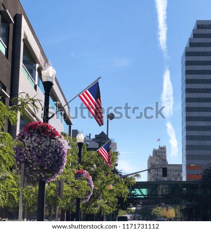 City street view of downtown Spokane Washington on a warm summer day