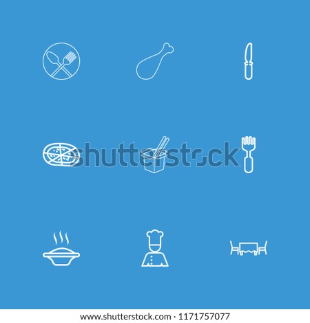 Dinner icon. collection of 9 dinner outline icons such as soup, pizza, knife, fork, chef, restaurant table, noodles fast food. editable dinner icons for web and mobile.