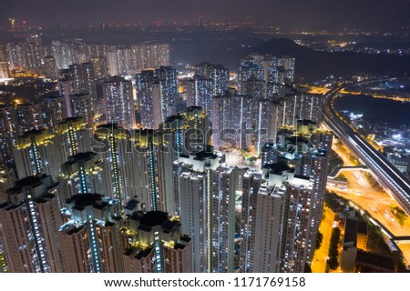 Hong Kong residential building architecture at night
