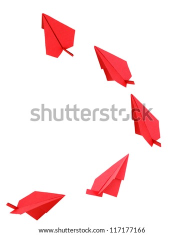 Red paper plane on white background