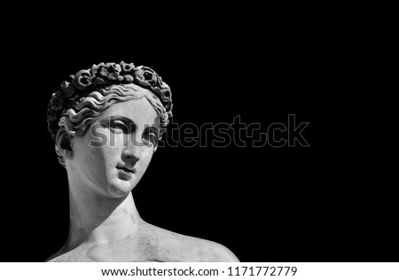Ancient Roman or Greek goddess marble statue (Black and White with copy space) Royalty-Free Stock Photo #1171772779