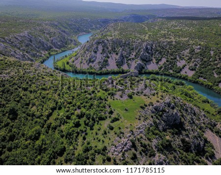 Ruins of the old Venetian and Ottoman fortress Stari Obrovac are positioned high above Canyon of Zrmanja River in northern Dalmatia, Croatia. Winnetou filming site.