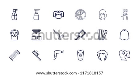 Hair icon. collection of 18 hair outline icons such as mirror, hairdresser peignoir, hair removal, man hairstyle, comb, electric razor. editable hair icons for web and mobile.
