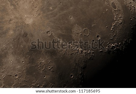 real detailed picture of the moon surface, taken with a great telescope using 5 meters of focal length