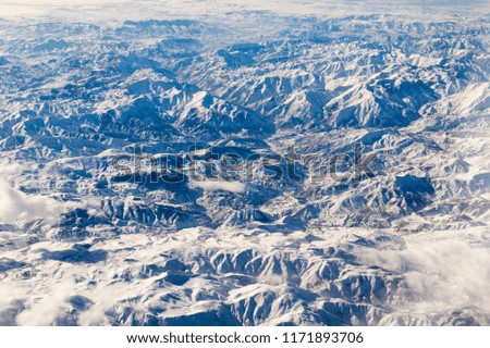 Aerial view of snow covered mountains in northwestern Iran