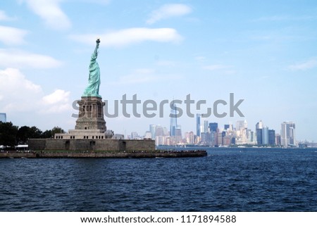 Lady Liberty with Manhattan in the background. New York, August 2018