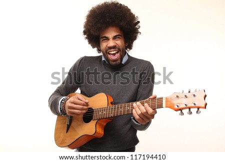 funky afro man with a guitar