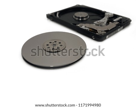 Opened computer hard drive with reading head