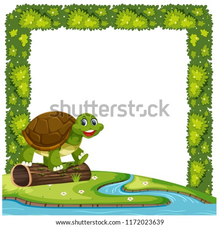 Happy turtle in nature frame illustration