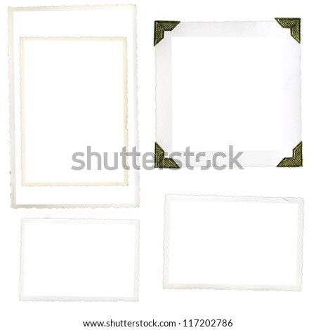 Collection of old photo corners, frames and edges isolated on white in high resolution Royalty-Free Stock Photo #117202786