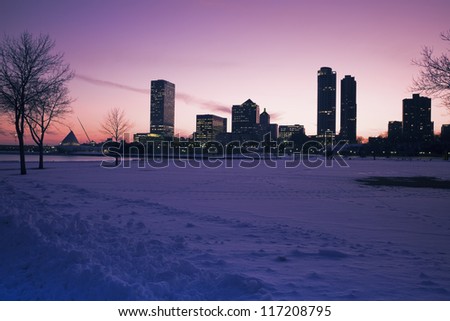 Sunset in Milwaukee, Wisconsin in winter scenery