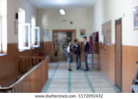 Blurred Image of the Corridor of the School with Students