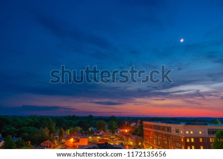 Aerial view of suburban houses with wonderful sunset sky background in summer - West Chester, Pennsylvania, USA