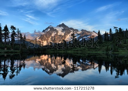 Mt Shuksan with Picture Lake in foreground in Washington state
