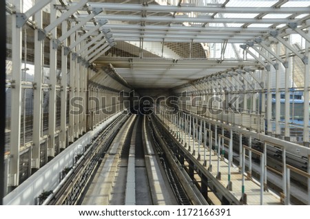 Scenery background of the perspective of the tunnel train railway bridge for cross the river in Tokyo Japan