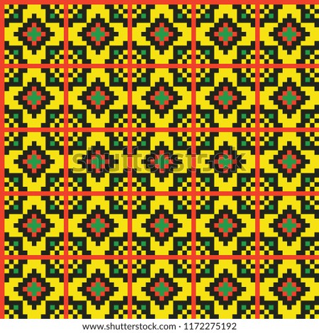 colored embroidery border. ethnic ukrainian ornament in cross stitch style. hutsul colors