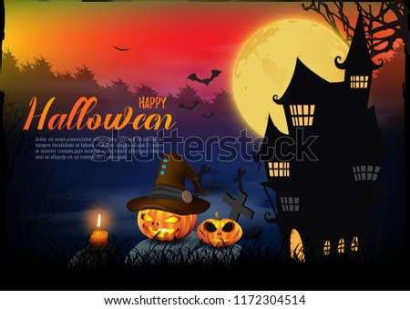 Halloween background with the full moon in the night is awesome.vector illustration.

