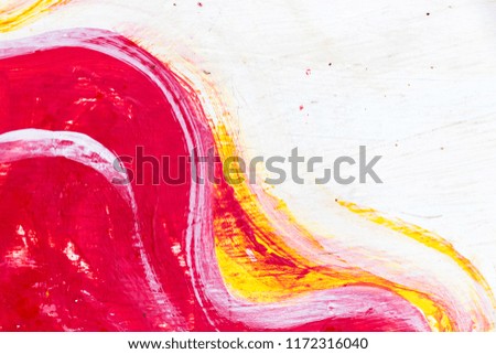 Abstract red, white and yellow painting on concrete background