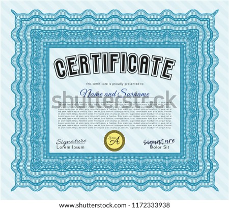 Light blue Diploma. Money Pattern. Easy to print. Customizable, Easy to edit and change colors. 