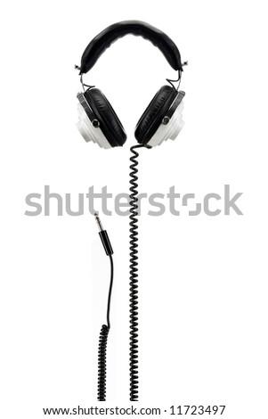 Black and white retro headphones isolated on white with jack Royalty-Free Stock Photo #11723497