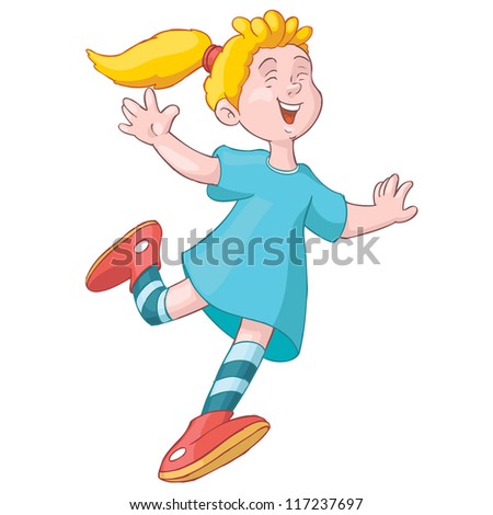 Vector illustration, cute girl running, cartoon concept, white background.