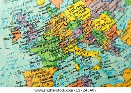 Close-up Europe on globe Royalty-Free Stock Photo #117243409