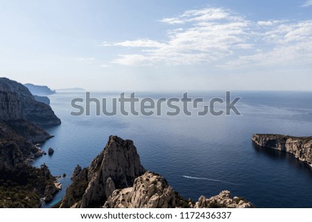 aerial view of scenic cliffs and majestic seascape in Calanques de Marseille (Massif des Calanques), provence, france