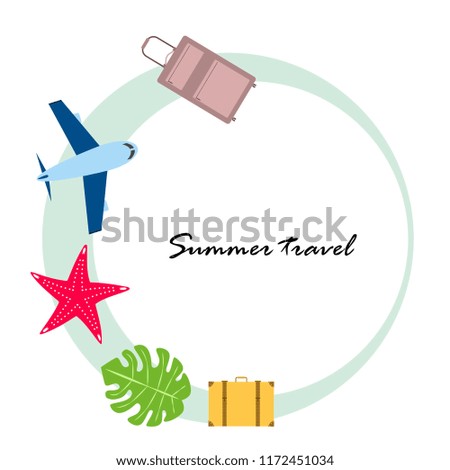 summer travel suitcase aircraft starfish tropical plant vector background