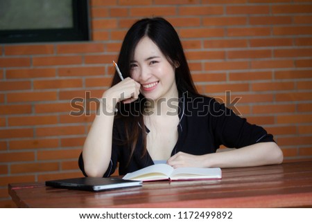 thai china adult office girl white shirt Write book