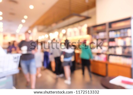 Blurred background people order menu in Coffee shop.
