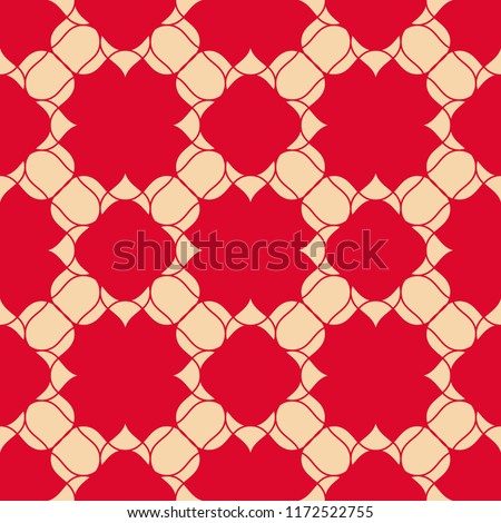 Vector abstract ornamental floral seamless pattern. Vintage geometric background with flowers, curved shapes, mesh, weave, lace, repeat tiles. Texture in red and beige colors. Elegant festive design 