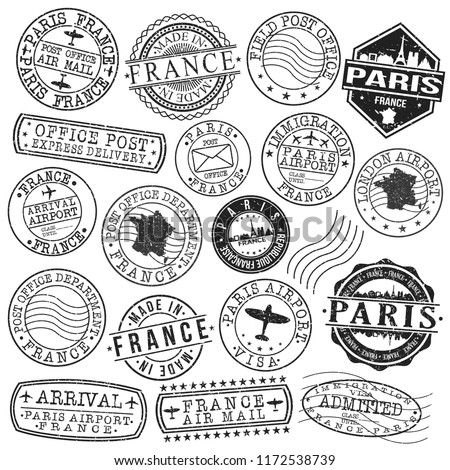 Paris France Stamp Vector Art Postal. Passport Travel Design Set Sign Postmark.