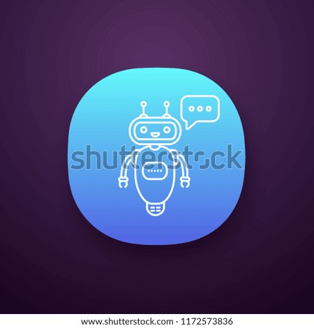 Chatbot typing answer app icon. UI/UX user interface. Talkbot with dots in speech bubble. Modern robot. Processing request virtual assistant. Web or mobile application. Vector isolated illustration