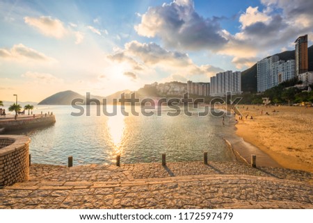 Repulse Bay Beach and Skyscrapers in Hong Kong