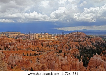 Bryce Canyon landscape photo with the red sandstone before the s