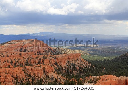 Bryce Canyon landscape photo with the red sandstone before the s