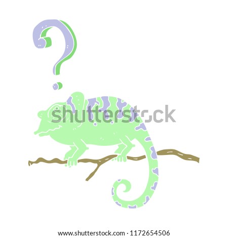 flat color illustration of curious chameleon