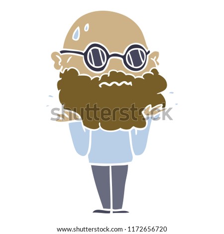 flat color style cartoon worried man with beard and sunglasses