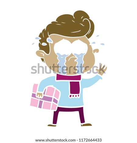 flat color style cartoon crying man with present