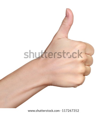 Hand with thumb up isolated on white background. Ok sign by woman Royalty-Free Stock Photo #117267352