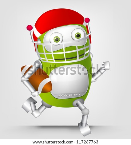 Cartoon Character Cute Robot Isolated on Grey Gradient Background. Rugby. Vector EPS 10.