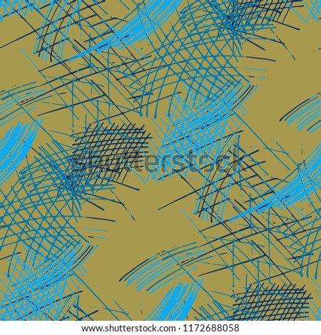 Various Hatches. Seamless Pattern with chaotic Hand Drawn Lines. Retro Background for Curtain, Dress, Tablecloth. Vertical, Horizontal and Diagonal Strokes. Grunge Vector Texture