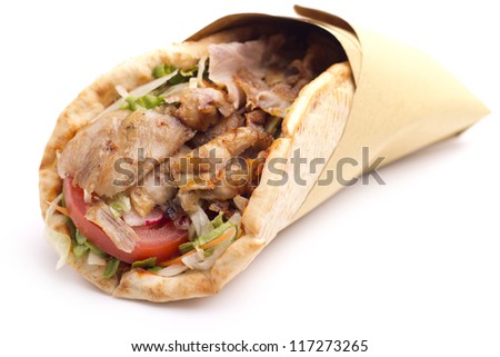 close up of kebab sandwich on white background Royalty-Free Stock Photo #117273265