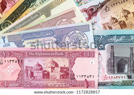 Afghanistan Banknotes. An Old paper banknote, vintage retro. Famous ancient Banknotes. Collection. Royalty-Free Stock Photo #1172828857