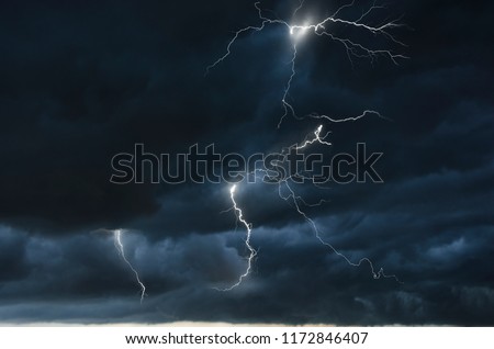 Strong thunder storm in black clouds