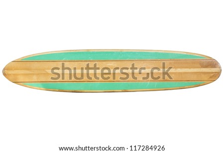 Vintage 60's Surfboard isolated on white Royalty-Free Stock Photo #117284926