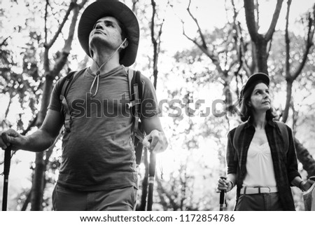 Couple trekking together in a forest